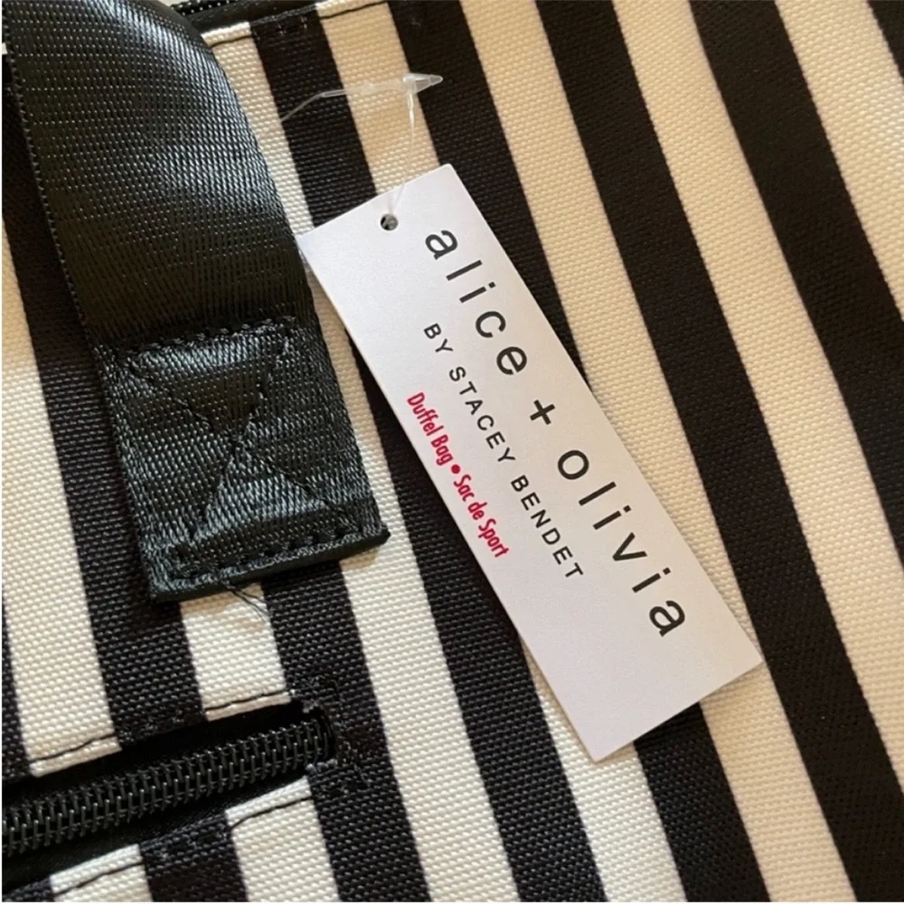 Alice + Olivia Positano Black White Striped Women's Duffle Bag - Picture 7 of 11